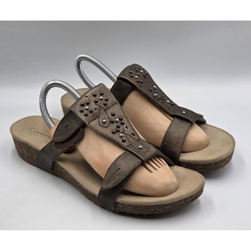 Aetrex Nikki Sandalistas Bronze Studded Comfort Slip-on Sandals Womens 11